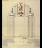 "Iglesia parroquial de San Bartolomé de Calegoen. 'Planta y alzado de la portalada da puerta principal...". Lucas Longa. 1693.