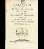 Portada de "Extractos de las Juntas Generales celebradas por la Real Sociedad Bascongada de los Amigos del País en la ciudad de Vitoria por Setiembre de 1774"