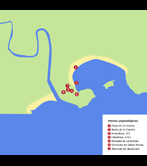 Mapa de localización de restos arqueológicos de época romana en San Sebastián